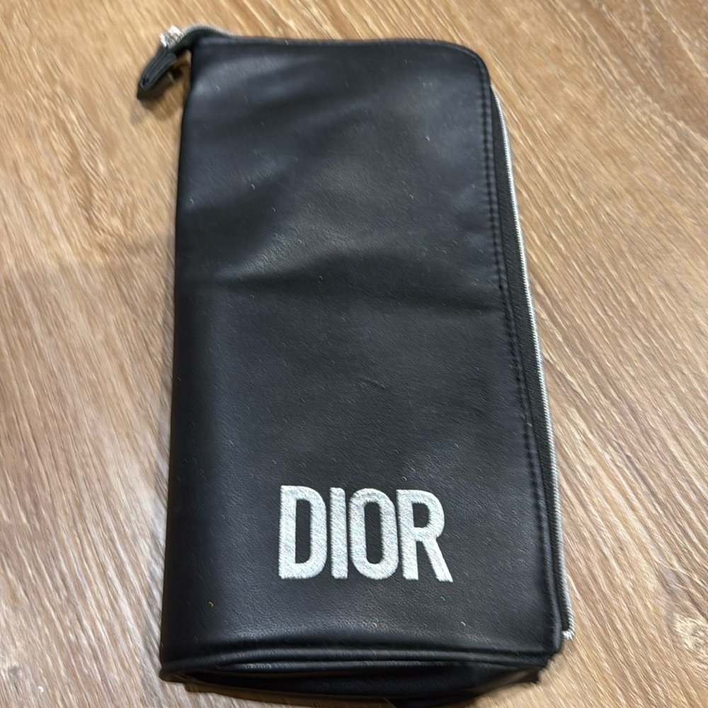 Dior Women's Black and Silver makeup bag